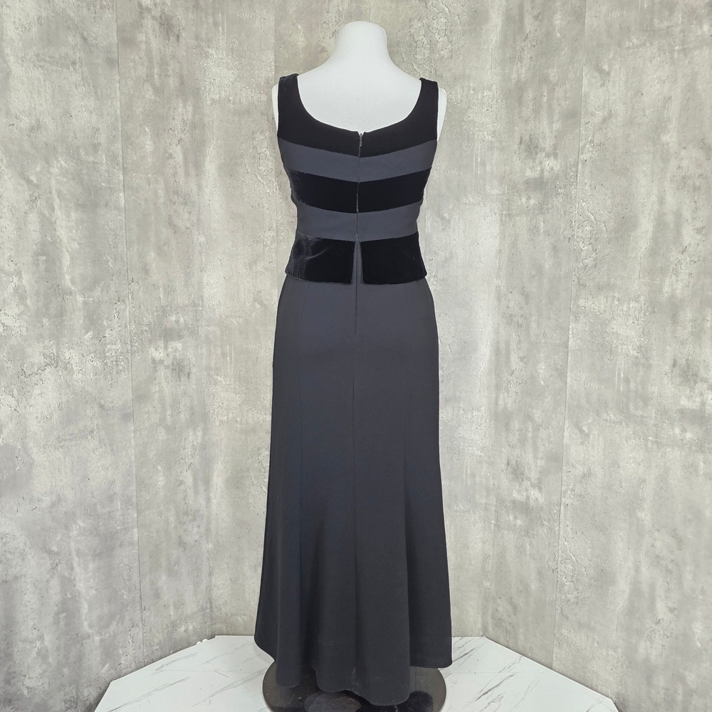 Jones New York Evening Black Velvet Stripe Formal Gown Dress Size 6 Long Elegant - Picture 6 of 9